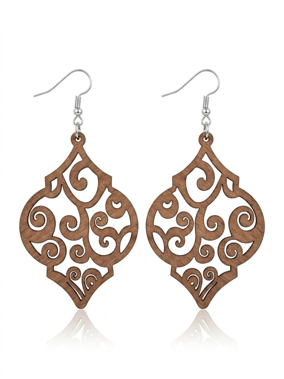 Brown Filigree Wooden Drop Earrings - Women Jewelry